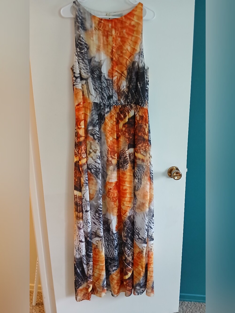 H&M Sleeveless Orange and Gray Printed Maxi Dress - Open At Back